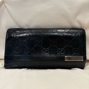 Vintage Gucci Guccissima GG Logo Plate Leather Long Wallet Made Italy Zip Issue